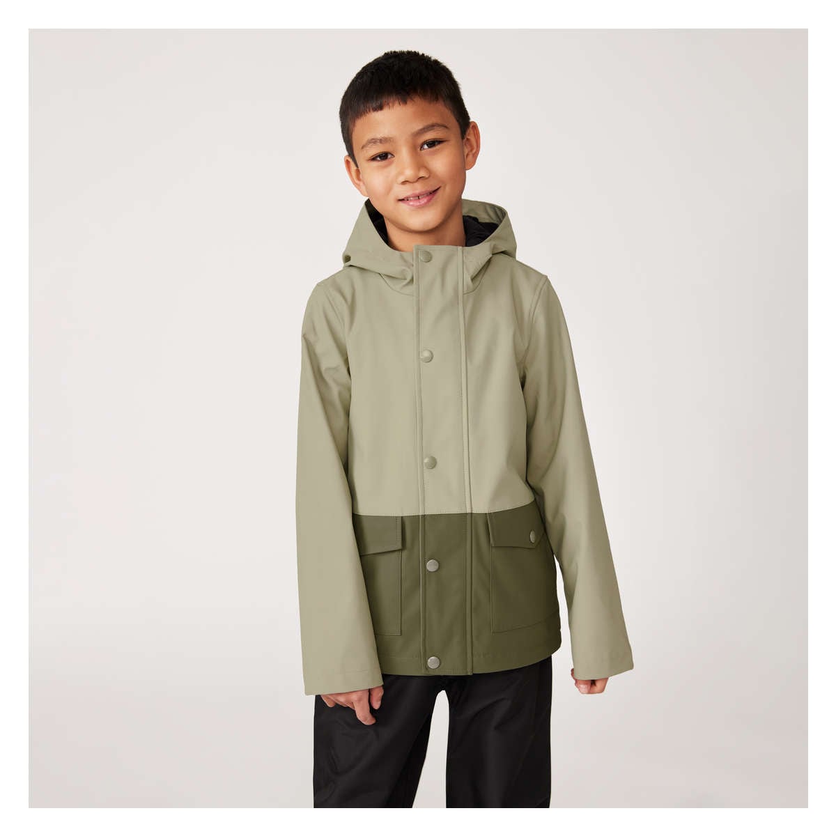 Kid Boys Colour Block Raincoat in Dusty Green from Joe Fresh